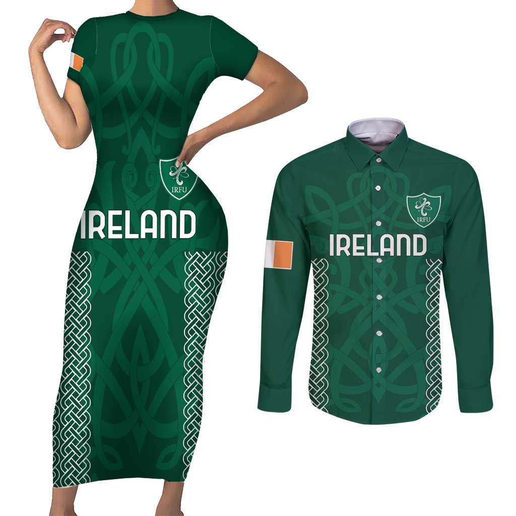 Custom Ireland Rugby Couples Matching Short Sleeve Bodycon Dress and Long Sleeve Button Shirt Come On Shamrock