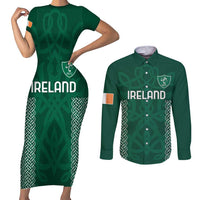 Custom Ireland Rugby Couples Matching Short Sleeve Bodycon Dress and Long Sleeve Button Shirt Come On Shamrock