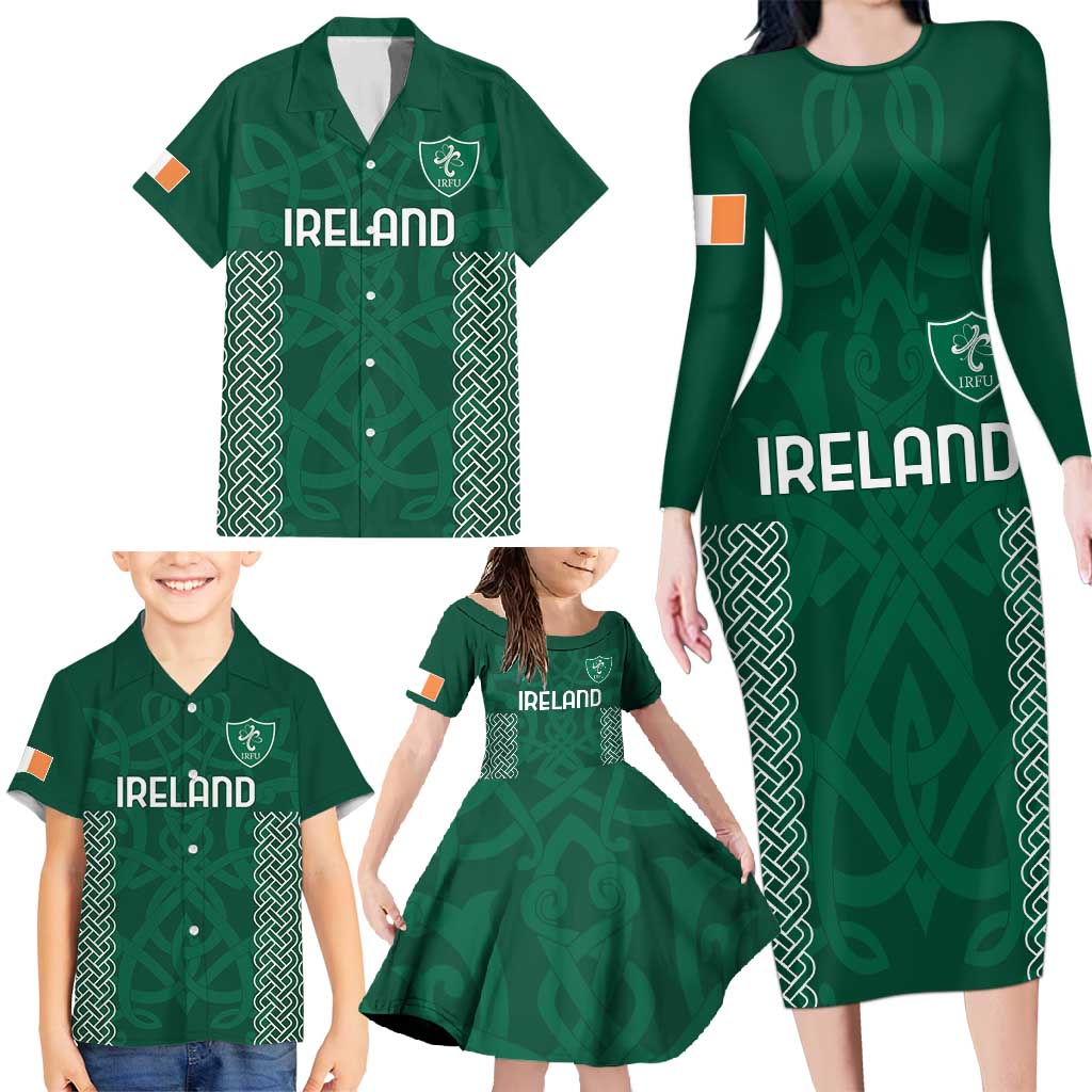 Custom Ireland Rugby Family Matching Long Sleeve Bodycon Dress and Hawaiian Shirt Come On Shamrock