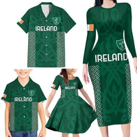 Custom Ireland Rugby Family Matching Long Sleeve Bodycon Dress and Hawaiian Shirt Come On Shamrock