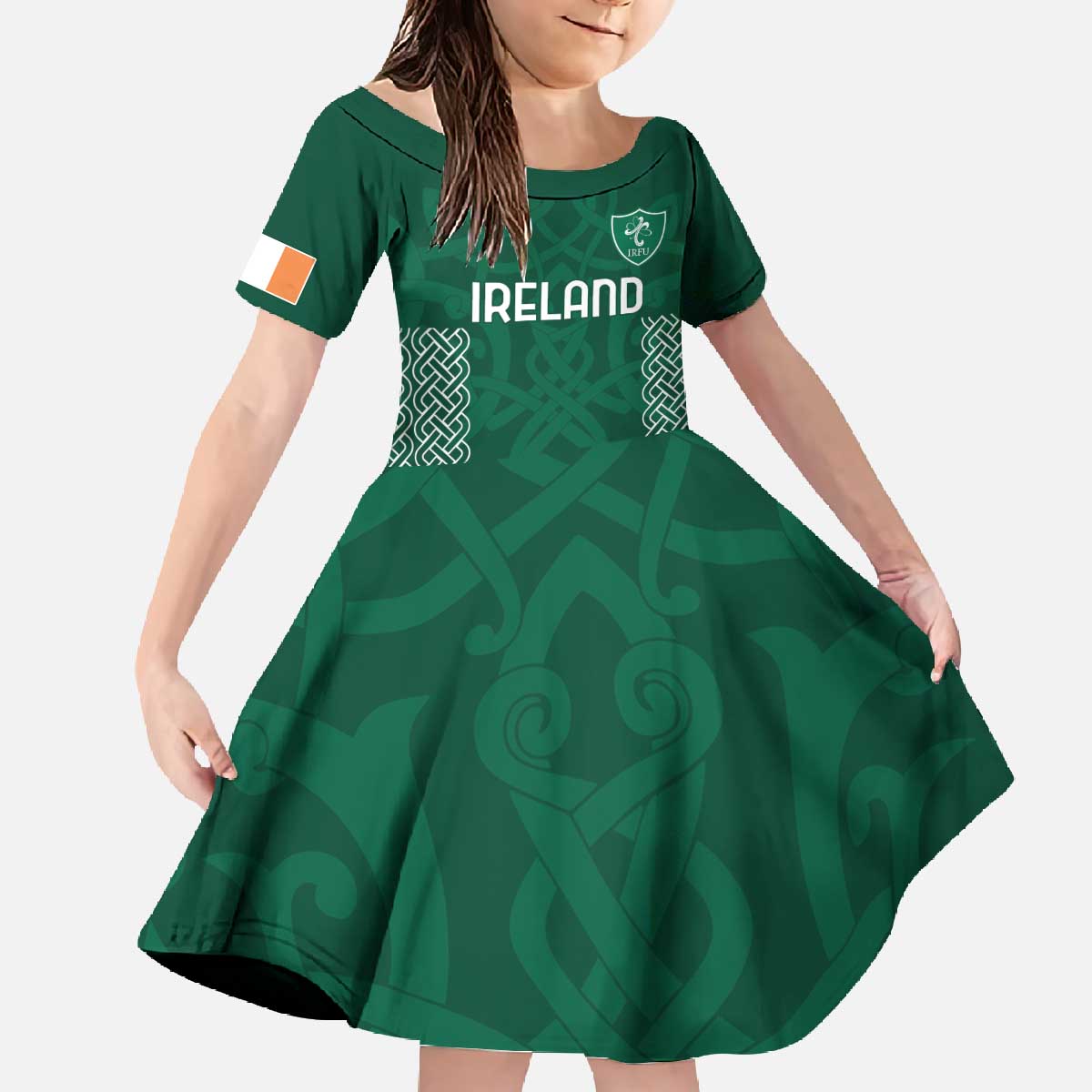 Custom Ireland Rugby Family Matching Off The Shoulder Long Sleeve Dress and Hawaiian Shirt Come On Shamrock