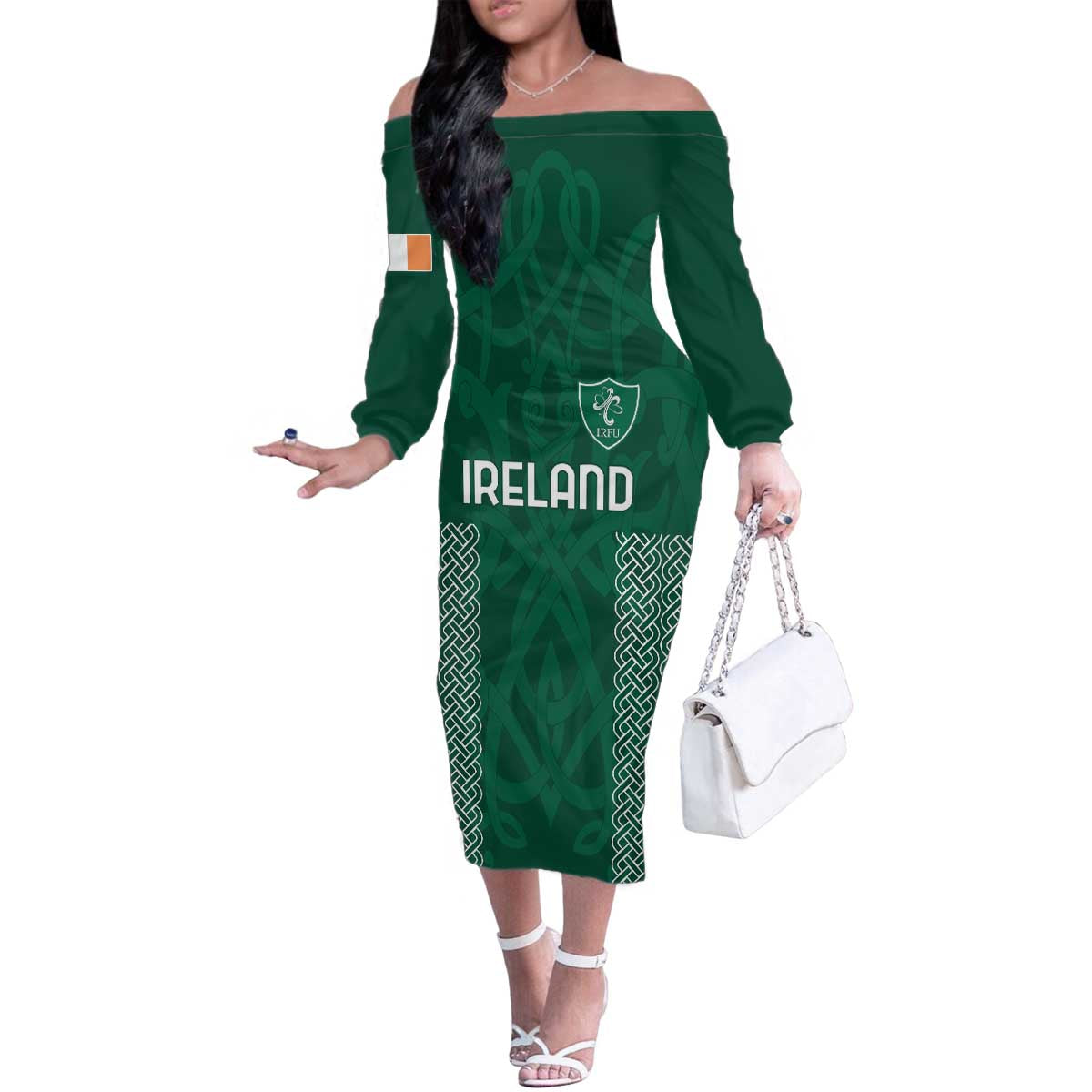 Custom Ireland Rugby Family Matching Off The Shoulder Long Sleeve Dress and Hawaiian Shirt Come On Shamrock