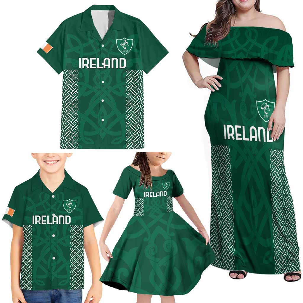 Custom Ireland Rugby Family Matching Off Shoulder Maxi Dress and Hawaiian Shirt Come On Shamrock