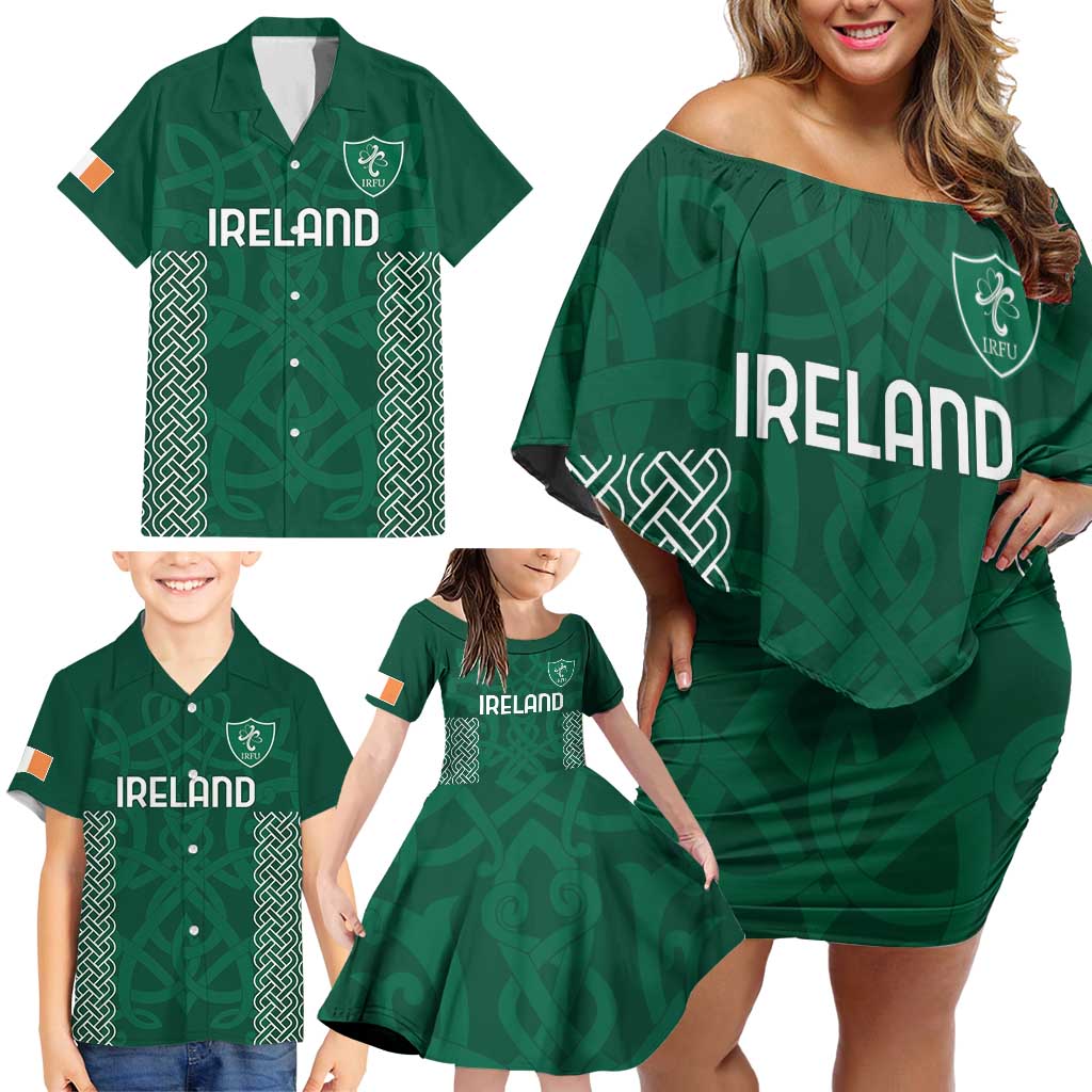 Custom Ireland Rugby Family Matching Off Shoulder Short Dress and Hawaiian Shirt Come On Shamrock