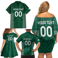Custom Ireland Rugby Family Matching Off Shoulder Short Dress and Hawaiian Shirt Come On Shamrock