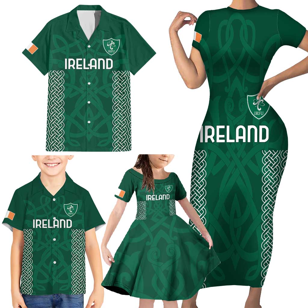 Custom Ireland Rugby Family Matching Short Sleeve Bodycon Dress and Hawaiian Shirt Come On Shamrock