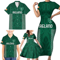Custom Ireland Rugby Family Matching Short Sleeve Bodycon Dress and Hawaiian Shirt Come On Shamrock