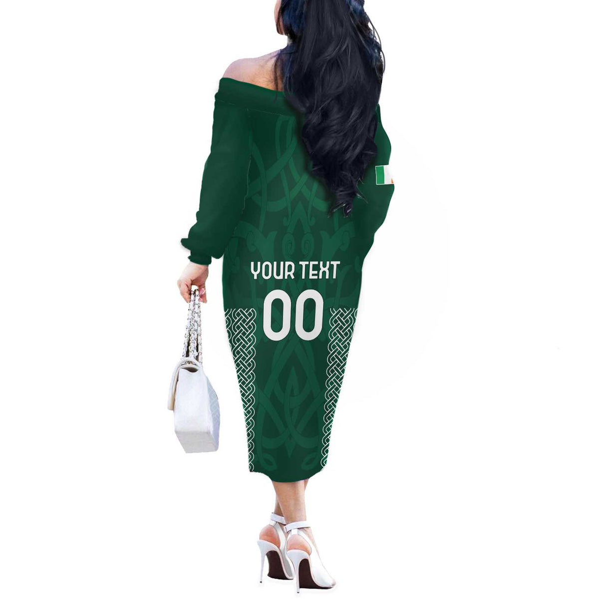 Custom Ireland Rugby Off The Shoulder Long Sleeve Dress Come On Shamrock