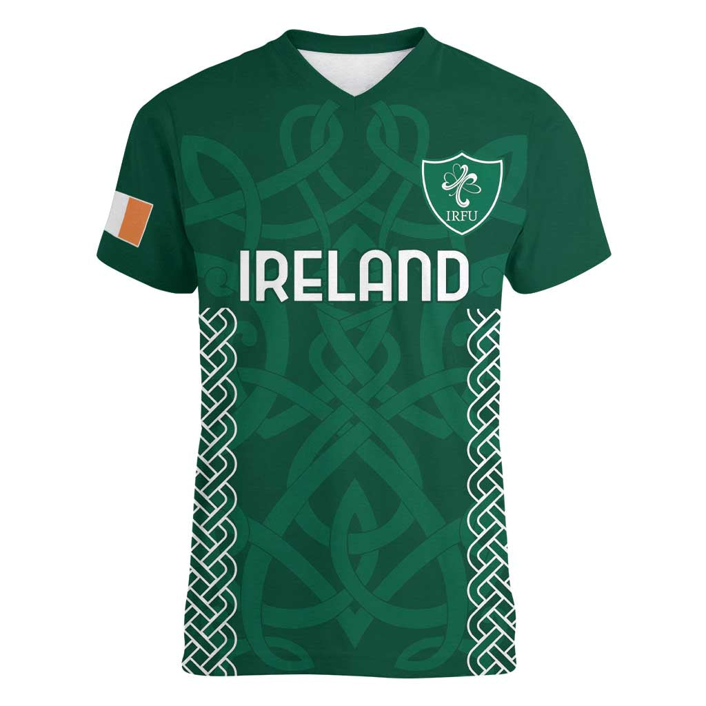 Custom Ireland Rugby Women V-Neck T-Shirt Come On Shamrock