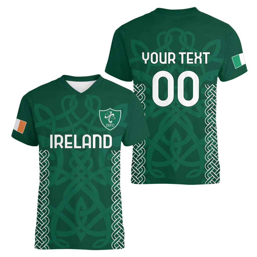 Custom Ireland Rugby Women V-Neck T-Shirt Come On Shamrock