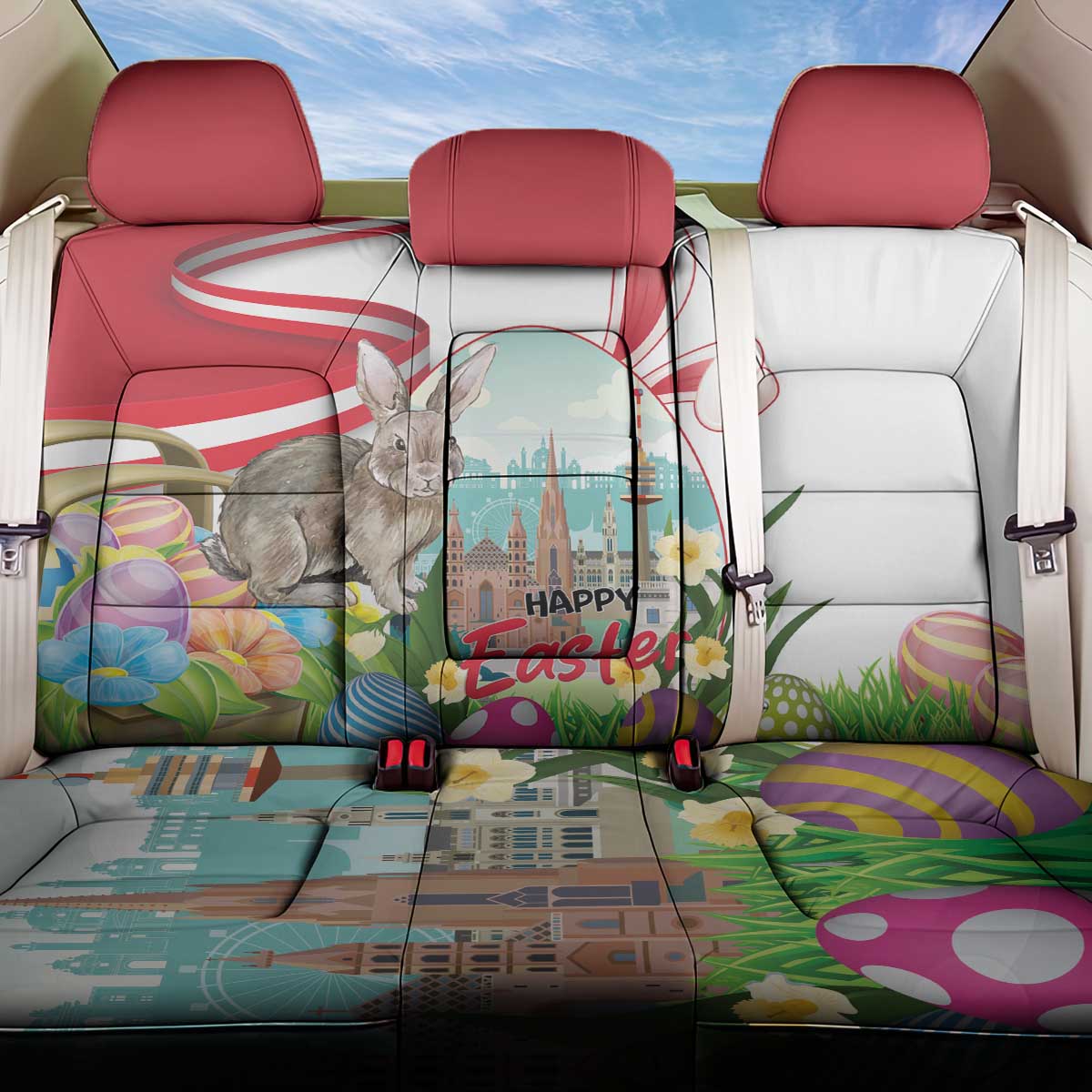 Happy Easter Austria Back Car Seat Cover Easter Eggs With St. Stephen's Cathedral