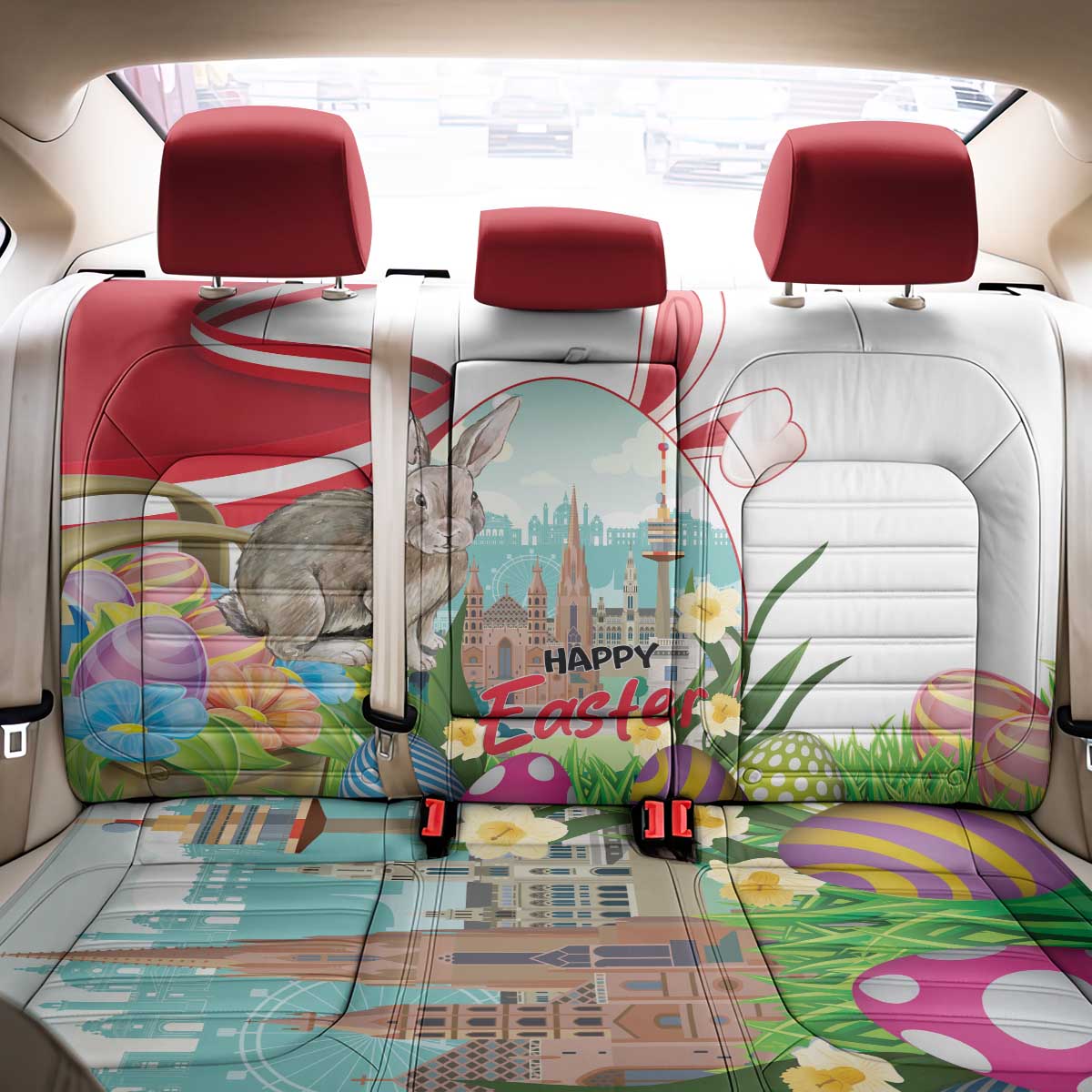 Happy Easter Austria Back Car Seat Cover Easter Eggs With St. Stephen's Cathedral