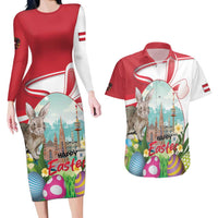 Happy Easter Austria Couples Matching Long Sleeve Bodycon Dress and Hawaiian Shirt Easter Eggs With St. Stephen's Cathedral