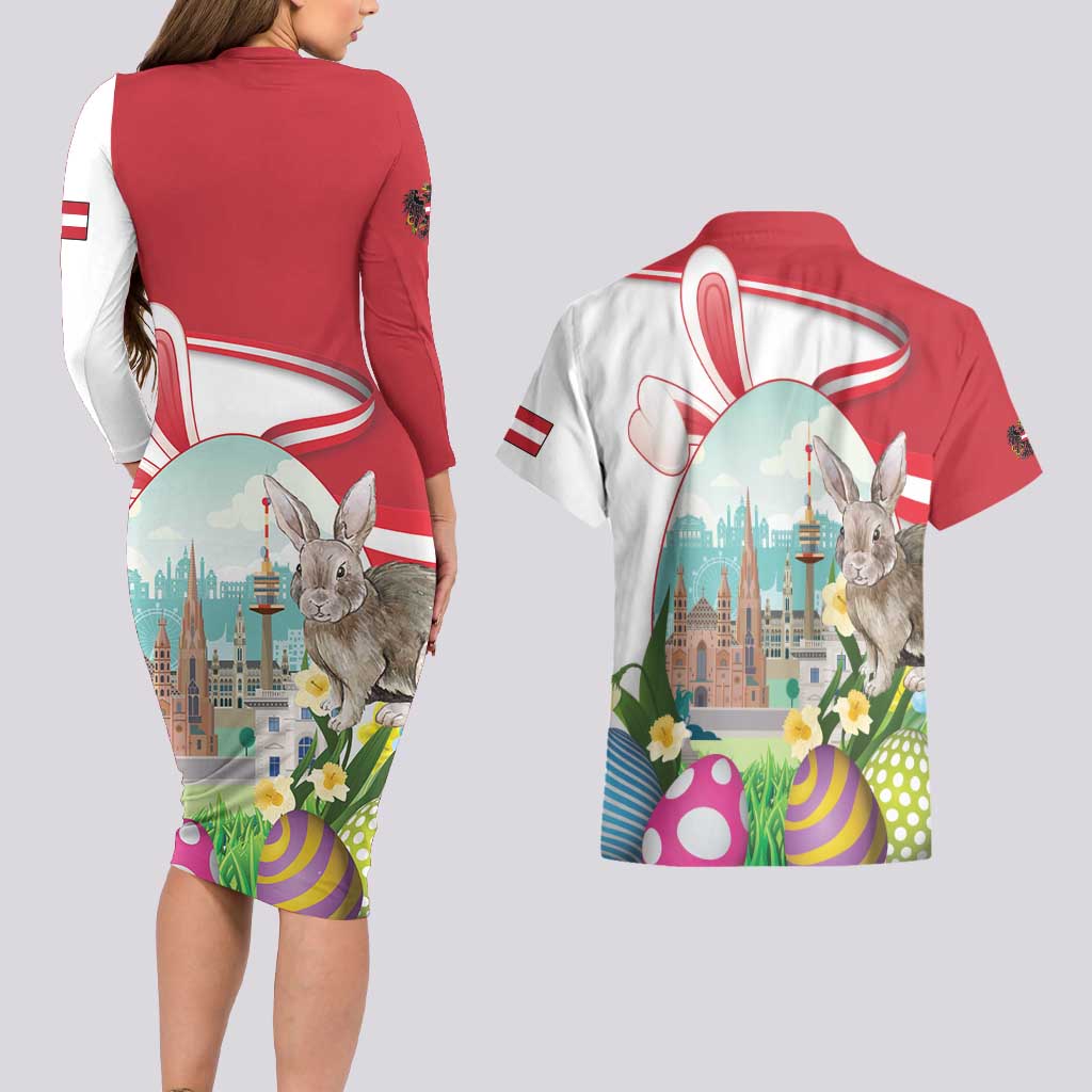 Happy Easter Austria Couples Matching Long Sleeve Bodycon Dress and Hawaiian Shirt Easter Eggs With St. Stephen's Cathedral