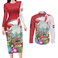 Happy Easter Austria Couples Matching Long Sleeve Bodycon Dress and Long Sleeve Button Shirt Easter Eggs With St. Stephen's Cathedral