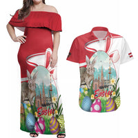 Happy Easter Austria Couples Matching Off Shoulder Maxi Dress and Hawaiian Shirt Easter Eggs With St. Stephen's Cathedral