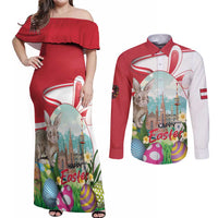 Happy Easter Austria Couples Matching Off Shoulder Maxi Dress and Long Sleeve Button Shirt Easter Eggs With St. Stephen's Cathedral