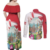 Happy Easter Austria Couples Matching Off Shoulder Maxi Dress and Long Sleeve Button Shirt Easter Eggs With St. Stephen's Cathedral