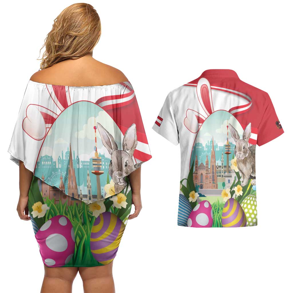 Happy Easter Austria Couples Matching Off Shoulder Short Dress and Hawaiian Shirt Easter Eggs With St. Stephen's Cathedral