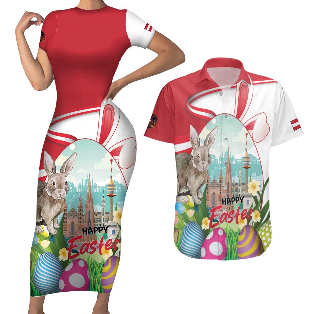 Happy Easter Austria Couples Matching Short Sleeve Bodycon Dress and Hawaiian Shirt Easter Eggs With St. Stephen's Cathedral