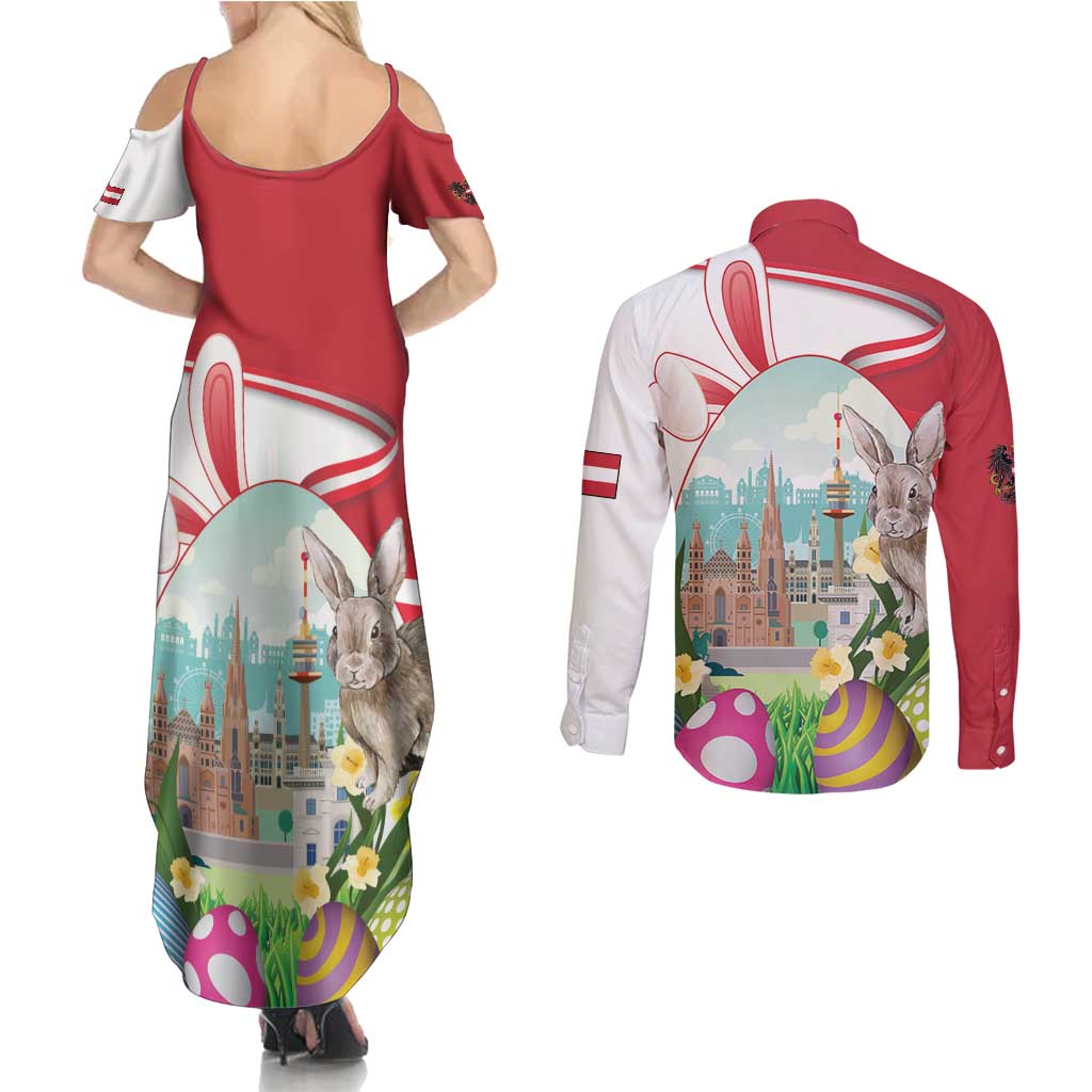 Happy Easter Austria Couples Matching Summer Maxi Dress and Long Sleeve Button Shirt Easter Eggs With St. Stephen's Cathedral