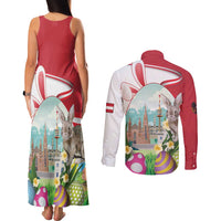 Happy Easter Austria Couples Matching Tank Maxi Dress and Long Sleeve Button Shirt Easter Eggs With St. Stephen's Cathedral
