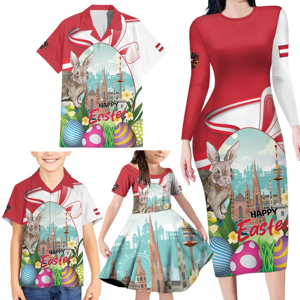Happy Easter Austria Family Matching Long Sleeve Bodycon Dress and Hawaiian Shirt Easter Eggs With St. Stephen's Cathedral
