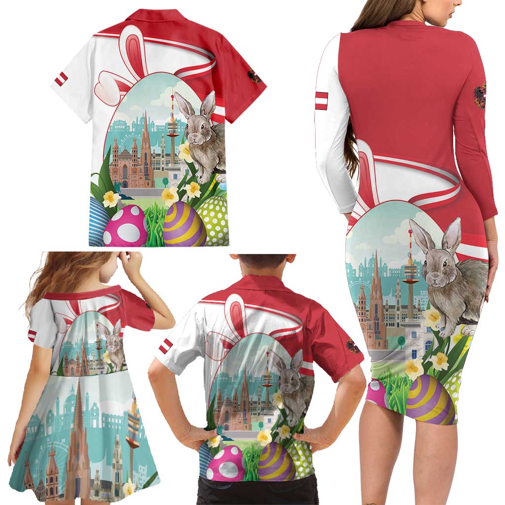 Happy Easter Austria Family Matching Long Sleeve Bodycon Dress and Hawaiian Shirt Easter Eggs With St. Stephen's Cathedral