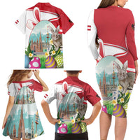 Happy Easter Austria Family Matching Long Sleeve Bodycon Dress and Hawaiian Shirt Easter Eggs With St. Stephen's Cathedral