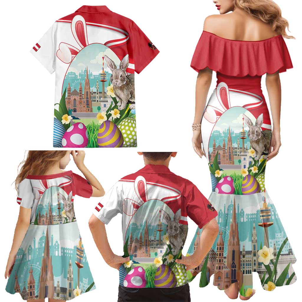 Happy Easter Austria Family Matching Mermaid Dress and Hawaiian Shirt Easter Eggs With St. Stephen's Cathedral