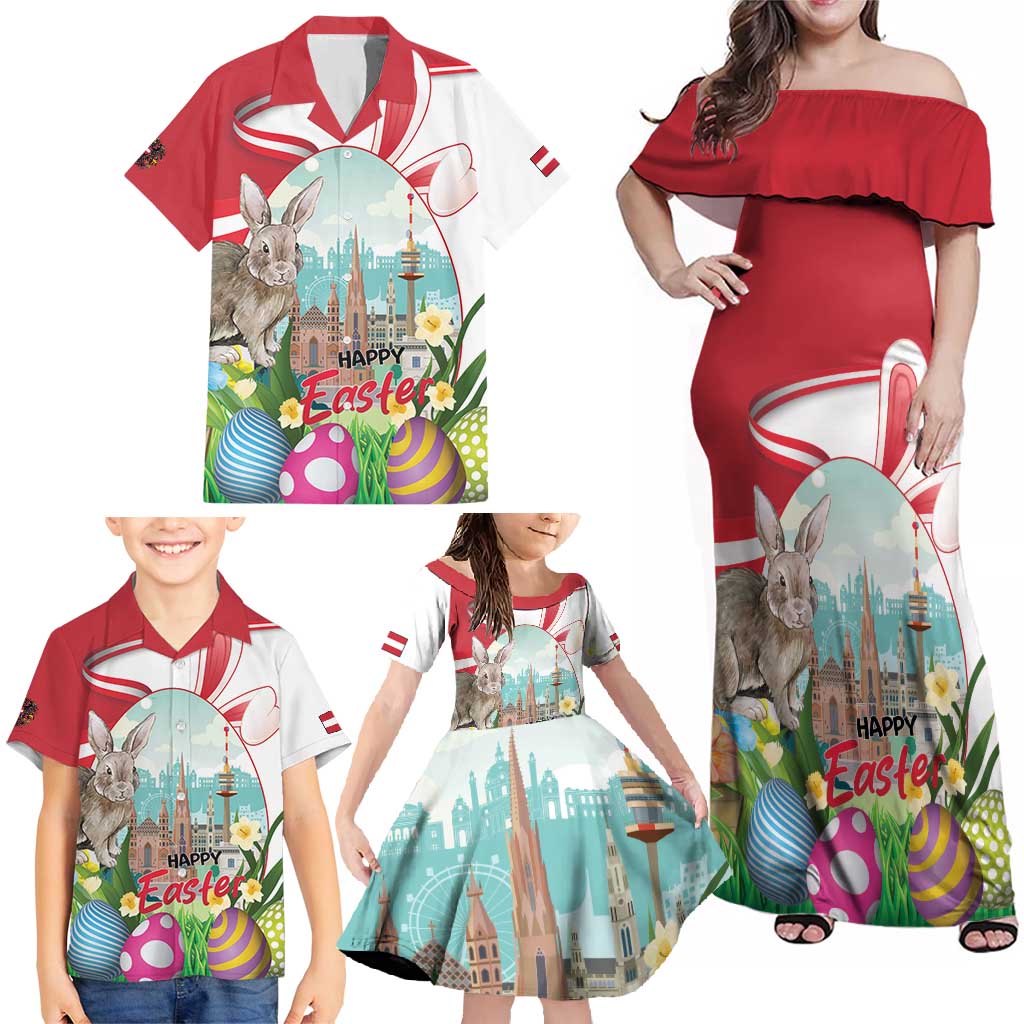 Happy Easter Austria Family Matching Off Shoulder Maxi Dress and Hawaiian Shirt Easter Eggs With St. Stephen's Cathedral