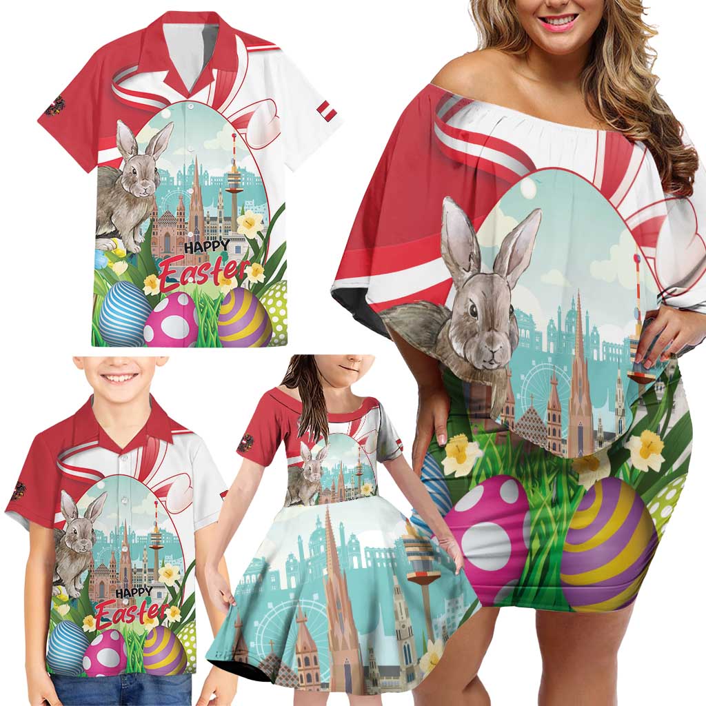 Happy Easter Austria Family Matching Off Shoulder Short Dress and Hawaiian Shirt Easter Eggs With St. Stephen's Cathedral