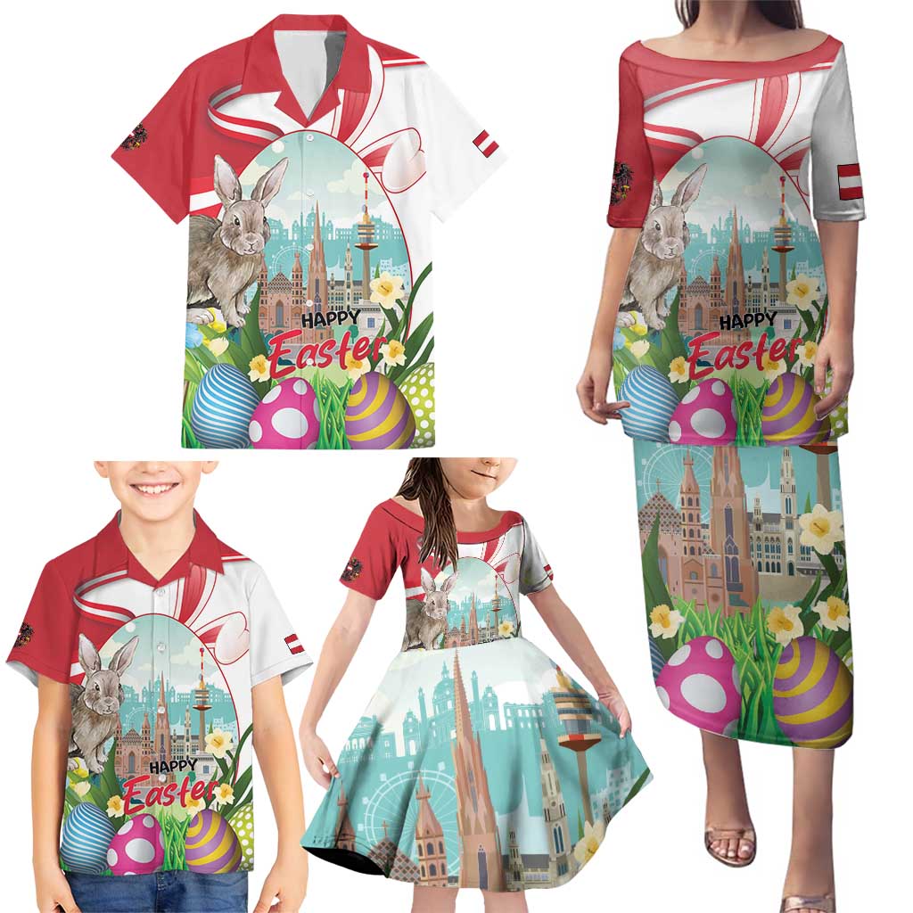 Happy Easter Austria Family Matching Puletasi and Hawaiian Shirt Easter Eggs With St. Stephen's Cathedral