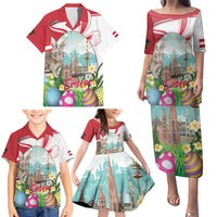 Happy Easter Austria Family Matching Puletasi and Hawaiian Shirt Easter Eggs With St. Stephen's Cathedral