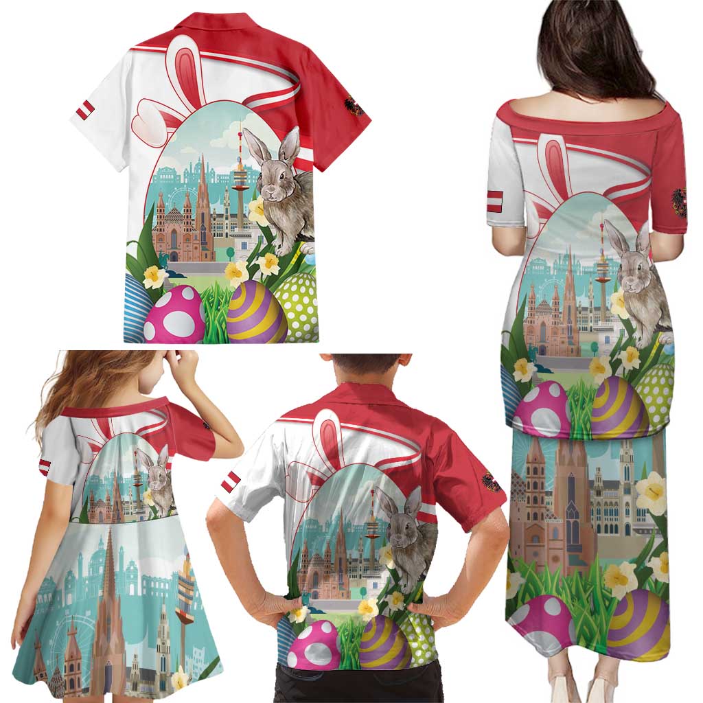 Happy Easter Austria Family Matching Puletasi and Hawaiian Shirt Easter Eggs With St. Stephen's Cathedral