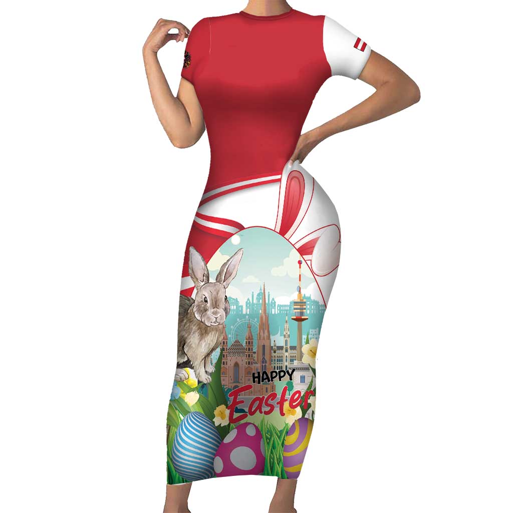 Happy Easter Austria Family Matching Short Sleeve Bodycon Dress and Hawaiian Shirt Easter Eggs With St. Stephen's Cathedral