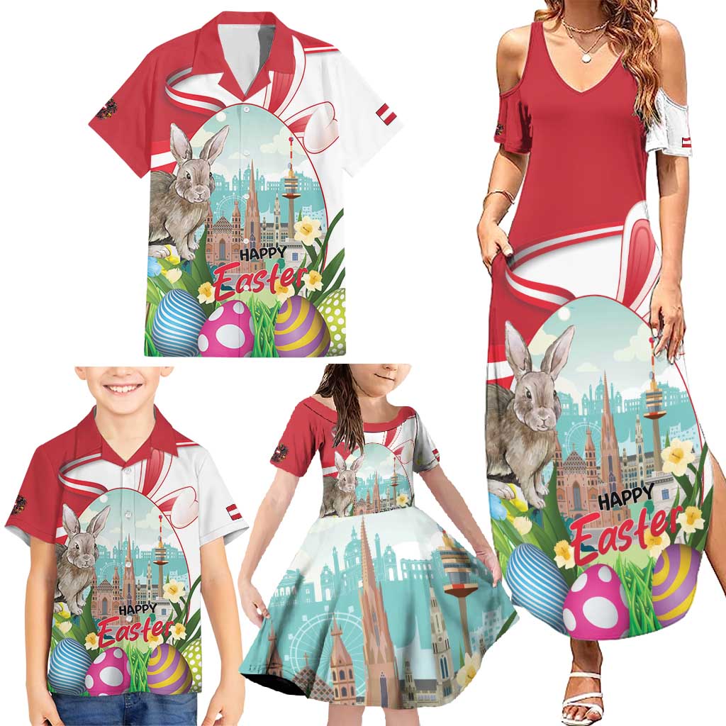 Happy Easter Austria Family Matching Summer Maxi Dress and Hawaiian Shirt Easter Eggs With St. Stephen's Cathedral