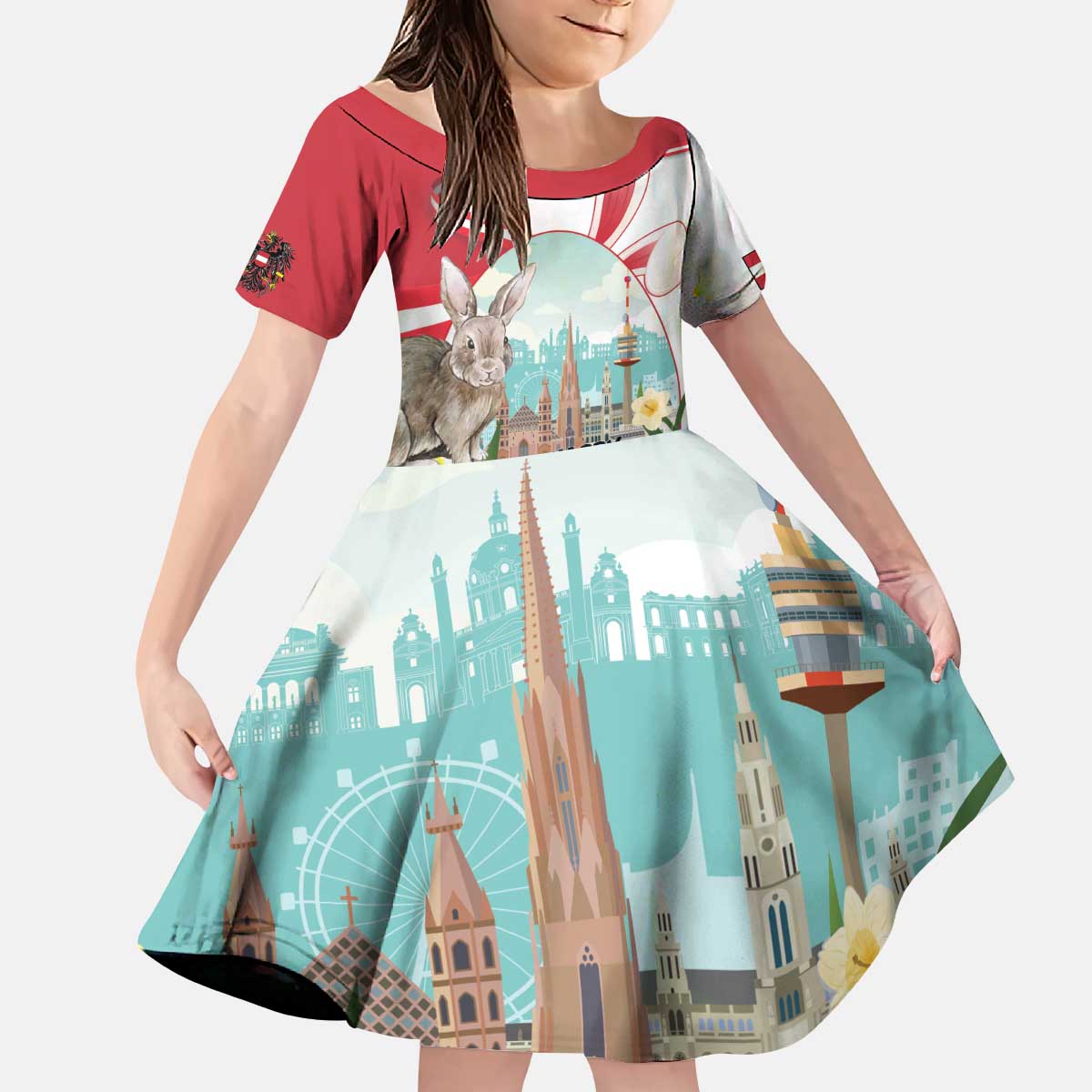 Happy Easter Austria Kid Short Sleeve Dress Easter Eggs With St. Stephen's Cathedral
