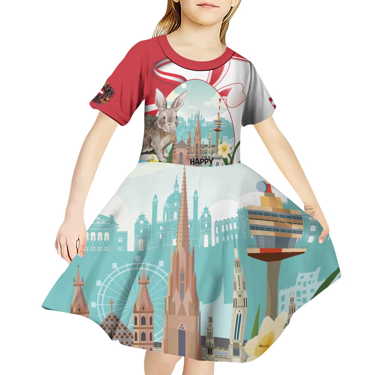 Happy Easter Austria Kid Short Sleeve Dress Easter Eggs With St. Stephen's Cathedral