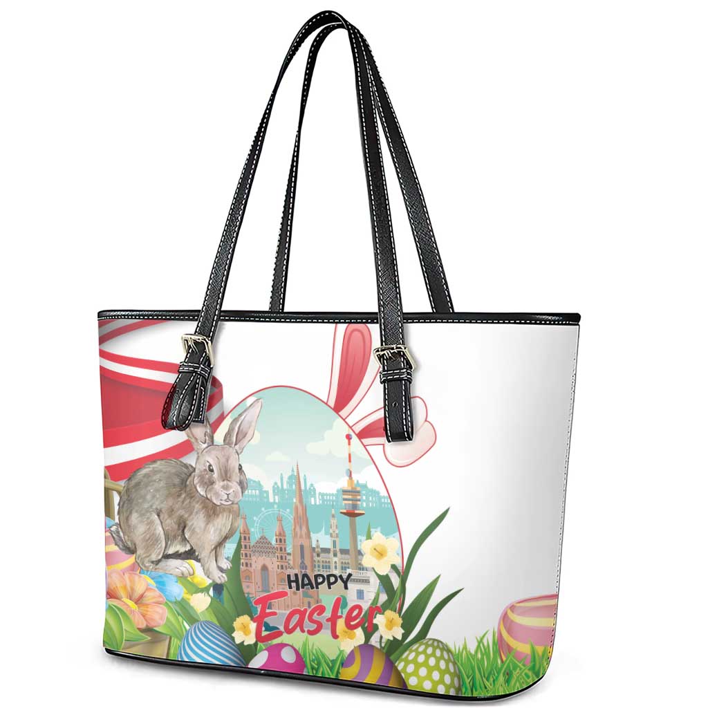 Happy Easter Austria Leather Tote Bag Easter Eggs With St. Stephen's Cathedral
