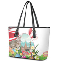 Happy Easter Austria Leather Tote Bag Easter Eggs With St. Stephen's Cathedral