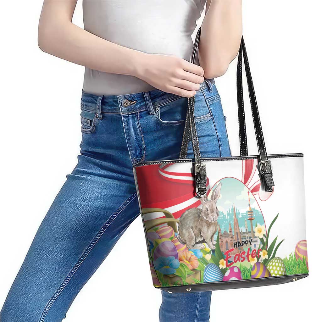 Happy Easter Austria Leather Tote Bag Easter Eggs With St. Stephen's Cathedral