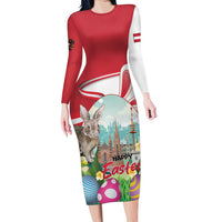 Happy Easter Austria Long Sleeve Bodycon Dress Easter Eggs With St. Stephen's Cathedral