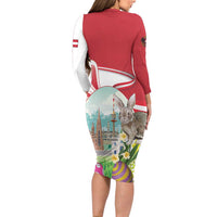 Happy Easter Austria Long Sleeve Bodycon Dress Easter Eggs With St. Stephen's Cathedral