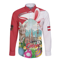 Happy Easter Austria Long Sleeve Button Shirt Easter Eggs With St. Stephen's Cathedral