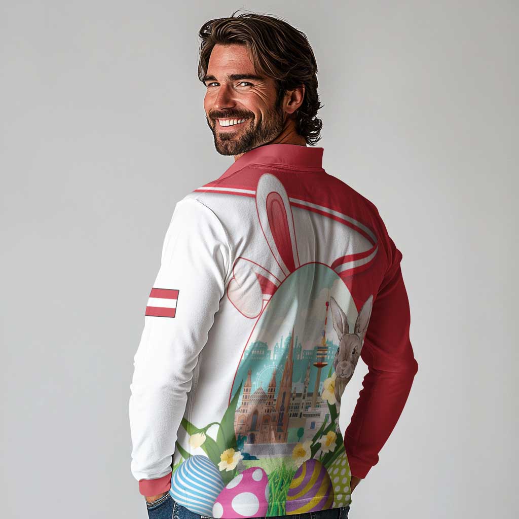 Happy Easter Austria Long Sleeve Polo Shirt Easter Eggs With St. Stephen's Cathedral