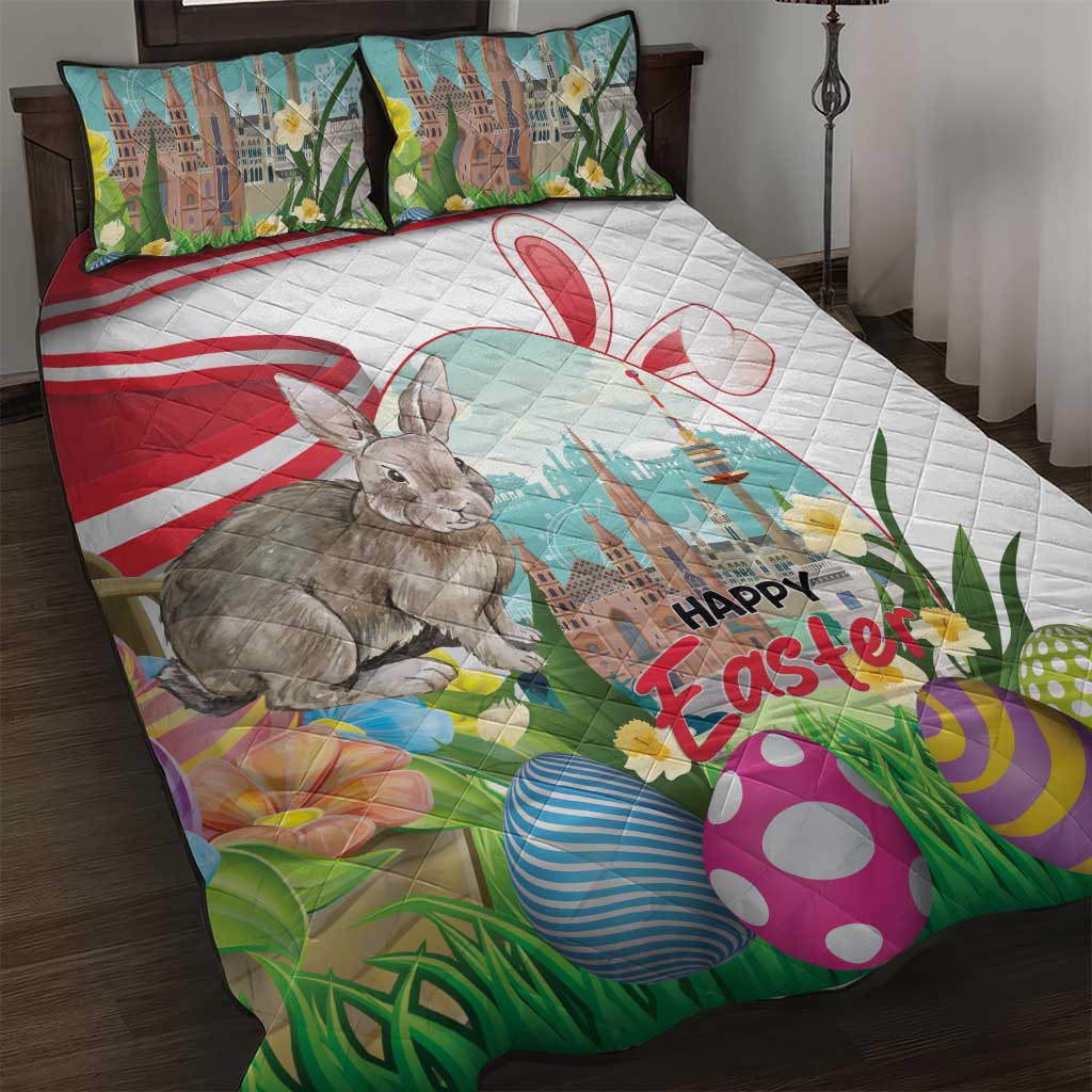 Happy Easter Austria Quilt Bed Set Easter Eggs With St. Stephen's Cathedral