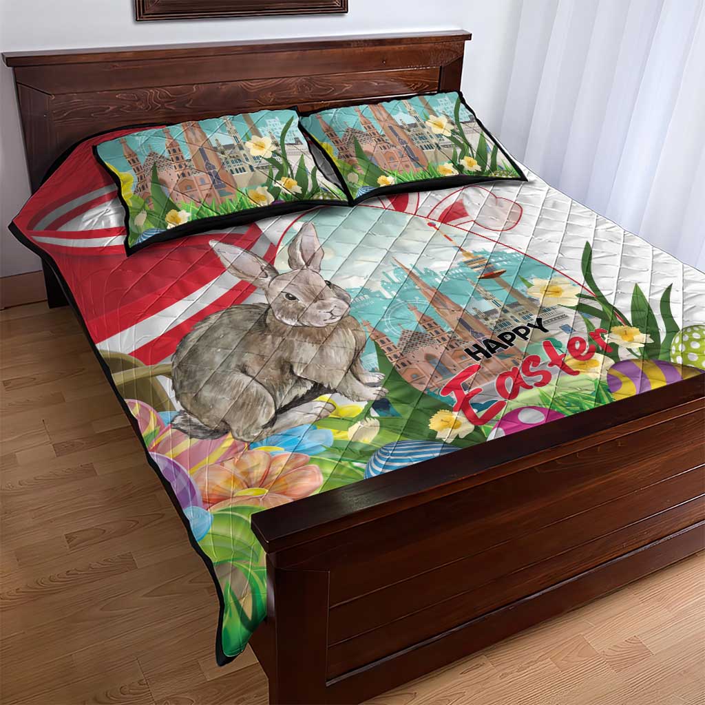 Happy Easter Austria Quilt Bed Set Easter Eggs With St. Stephen's Cathedral