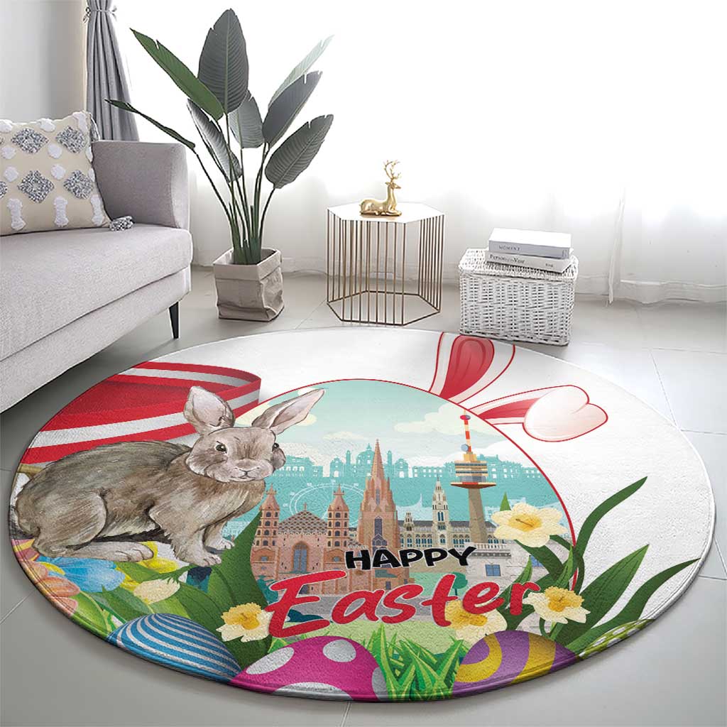 Happy Easter Austria Round Carpet Easter Eggs With St. Stephen's Cathedral