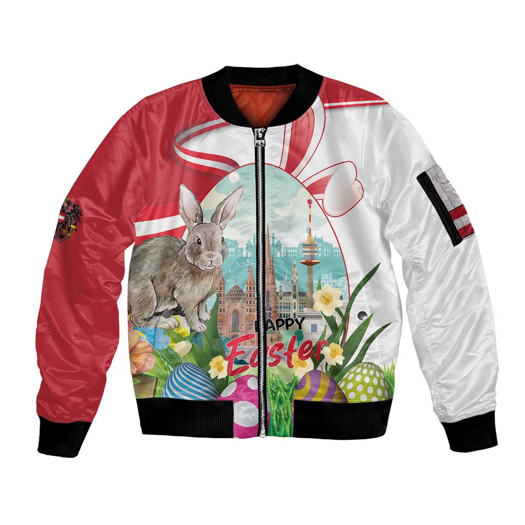 Happy Easter Austria Sleeve Zip Bomber Jacket Easter Eggs With St. Stephen's Cathedral